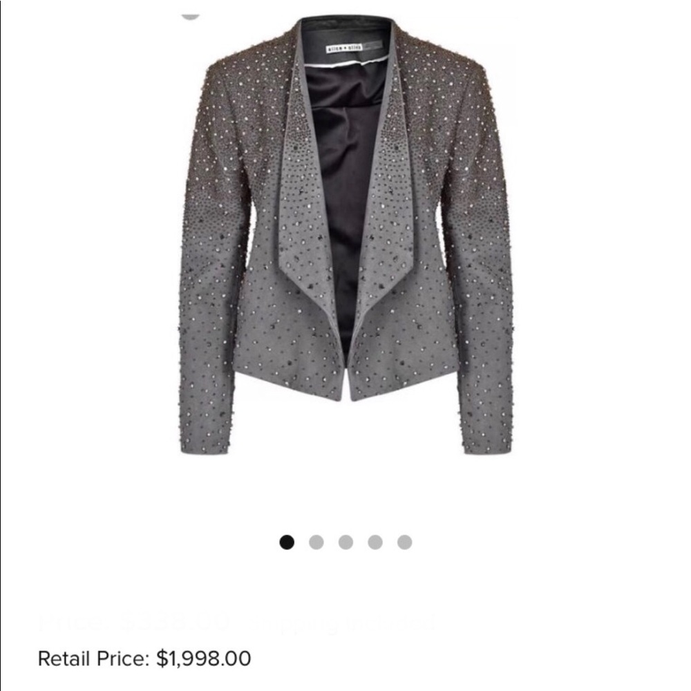 Alice + Olivia Gray Studded Leather Jacket